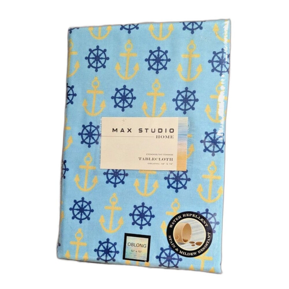Max Studio Nautical Tablecloth Anchor Ship Wheel Blue 52 x 70-inch Polyester NEW